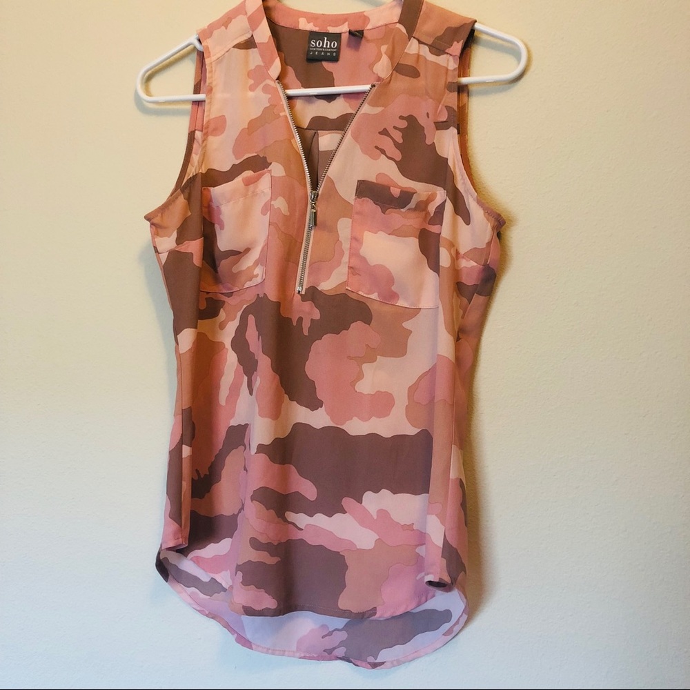 Pink cheetah print zip neck top